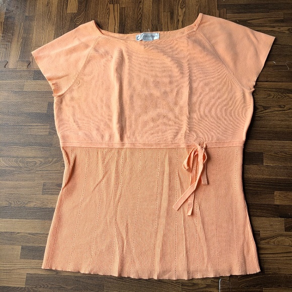 Dress Barn Tops - Dress Barn Peach Short Sleeve Tie Waist Knit Top
